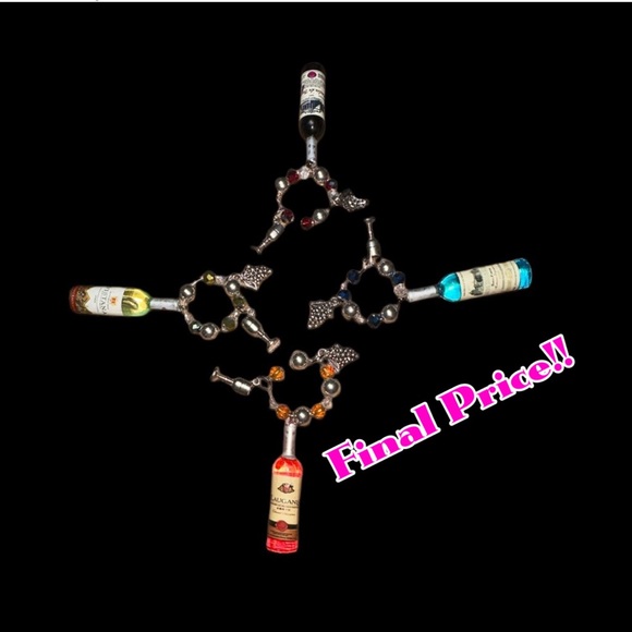 Wine Bottle & Grapes Wine  Glass Charms-Set of 4 - Picture 1 of 9
